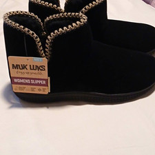 MUK LUKS Ebony Women's Bootie Slippers Black US 11 Faux Fur Lined WPL6134