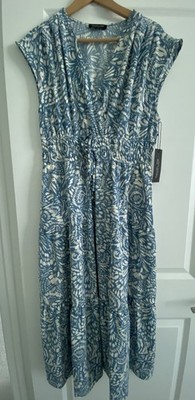 Rachel Zoe Blue & White Maxi  Floral Dress, Size L, 49in L.