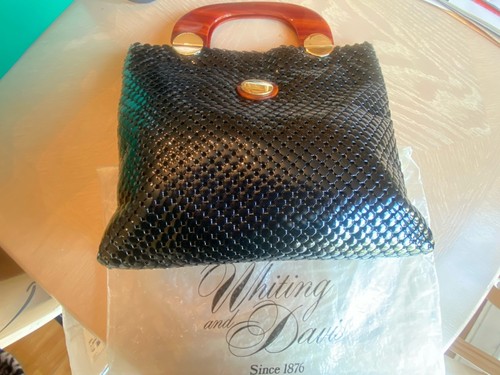 Large Black Whiting And Davis Mesh Purse Hand Bag w/ Tortoiseshell Handles - Bild 4 von 6
