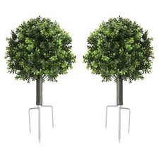 2pcs 22 inch Artificial Boxwood Topiary Ball Trees With Ground Spike UV-Tolerant