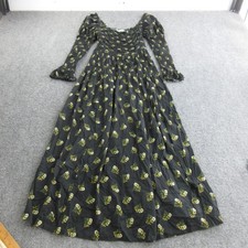 DÔEN Dress Womens XS Black Floral Smocked Maxi Long Puff Sleeve Ruffle Boho