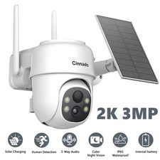 3MP 2K 360°PTZ Solar Security Camera Outdoor Wireless WiFi Color Night Vision