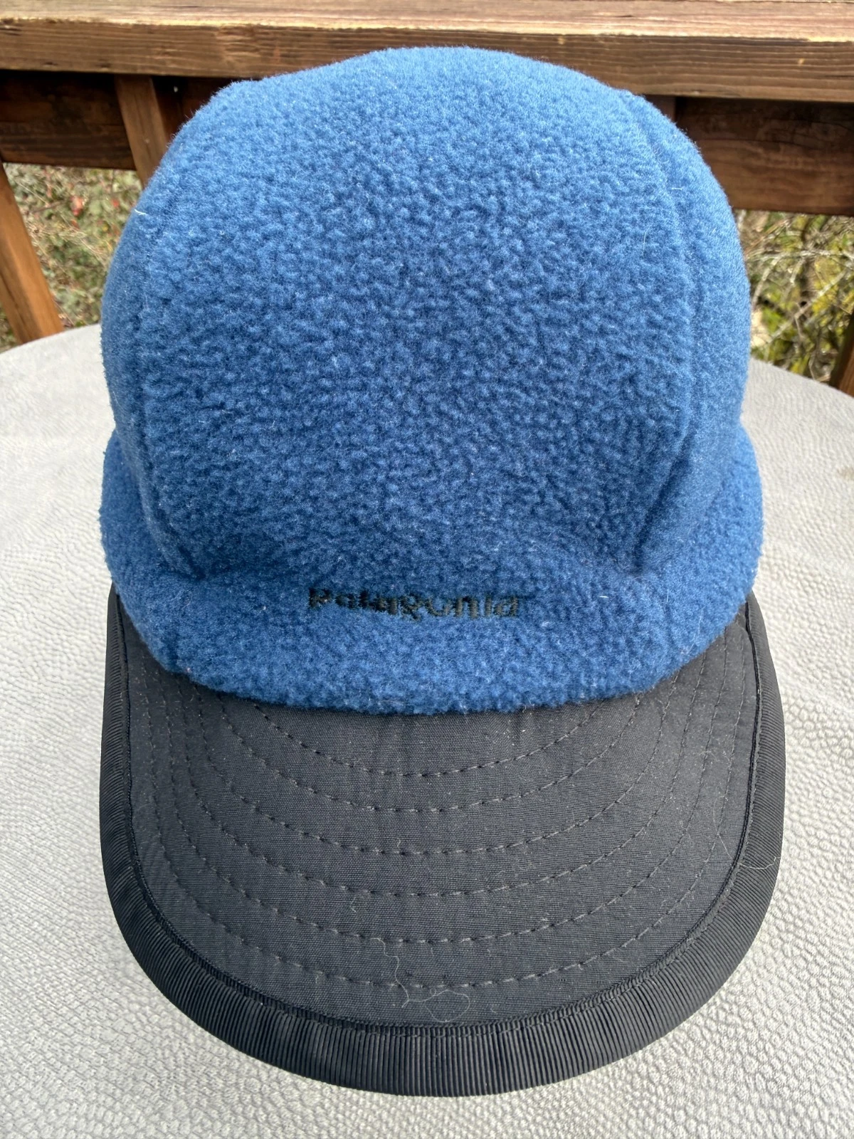 Vintage PATAGONIA Fleece Hat LARGE Duckbill BLUE Ear Flap Synchilla TRAPPER