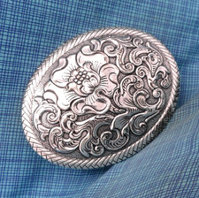 Western Desert Floral Scroll Belt Buckle Cowboy Cowgirl Vtg 90s Crumrine .GMP384