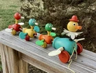 Vintage Fisher-Price Gabby Goofies Duck Family Wooden Pull Toy Birds