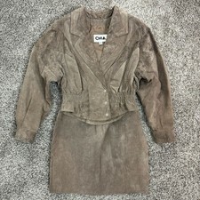 Vintage 80s Chia Brown Suede Leather Jacket And Skirt 2 Piece Set Med  10