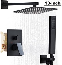 Black Shower Faucet Set 10"Rainfall Shower Head Combo System with Mixer Valve US
