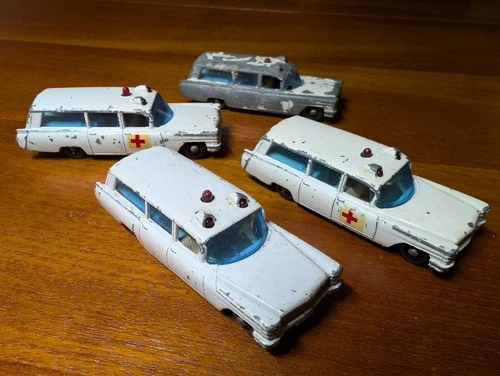 Vintage Lesney Matchbox models, #54 S&S Cadillac Ambulance x4