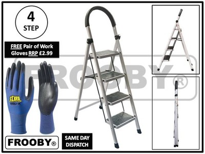 FROOBY Faltbare 4 Stufen Leiter Stehleiter Rutschfeste Trittfläche Sicherheit Eisen NEU UK 53-2
