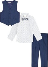 Van Heusen Boys 4-Piece Formal Suit Set, Vest, Dress Shirt, Tie, Blue Jean, 5T