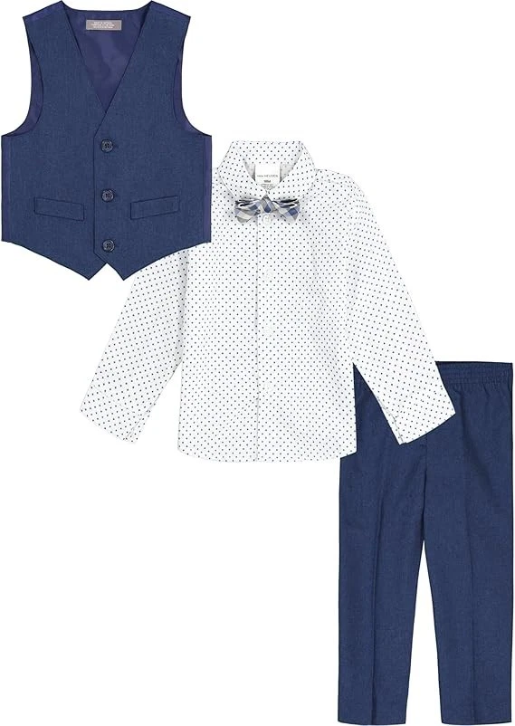 Conjunto de traje formal de 4 piezas Van Heusen para niños, chaleco, camisa de vestir, corbata, jean azul, 4R Foto 2 de 4