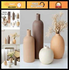 4-Piece Modern Ceramic Vase Set - Neutral Decorative Vases for Home Decor, Gifts