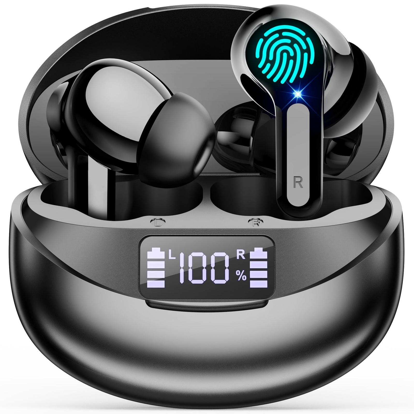 Wireless Earbuds Ear Buds Earphones-Bluetooth 5.3 USB C S/M/L, black /