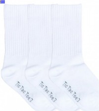 3 pk TicTacToe Boys Hand-Linked Comfort "Almost Seamless Toe" Crew Socks, White