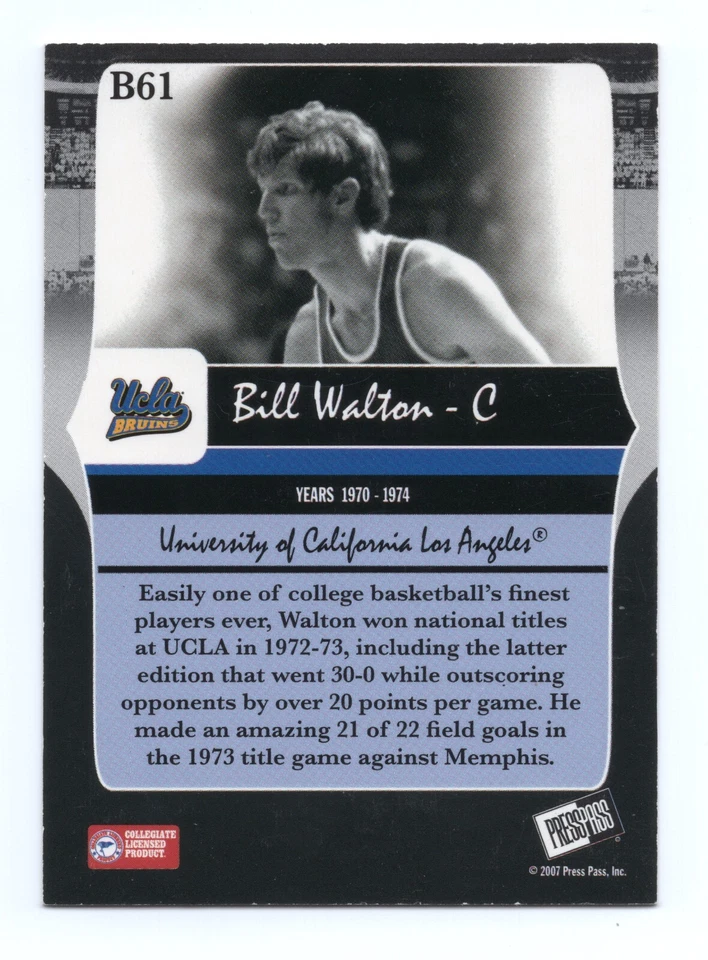 2007 Press Pass Legends - BILL WALTON - /899 UCLA Bruins #B61 - Image 2 of 2