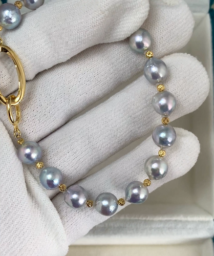 7.6-8.0mm Barroco Plata Japonés Akoya Perla Pulsera astilla esterlina, 7.48" - Vídeo 1 de 1