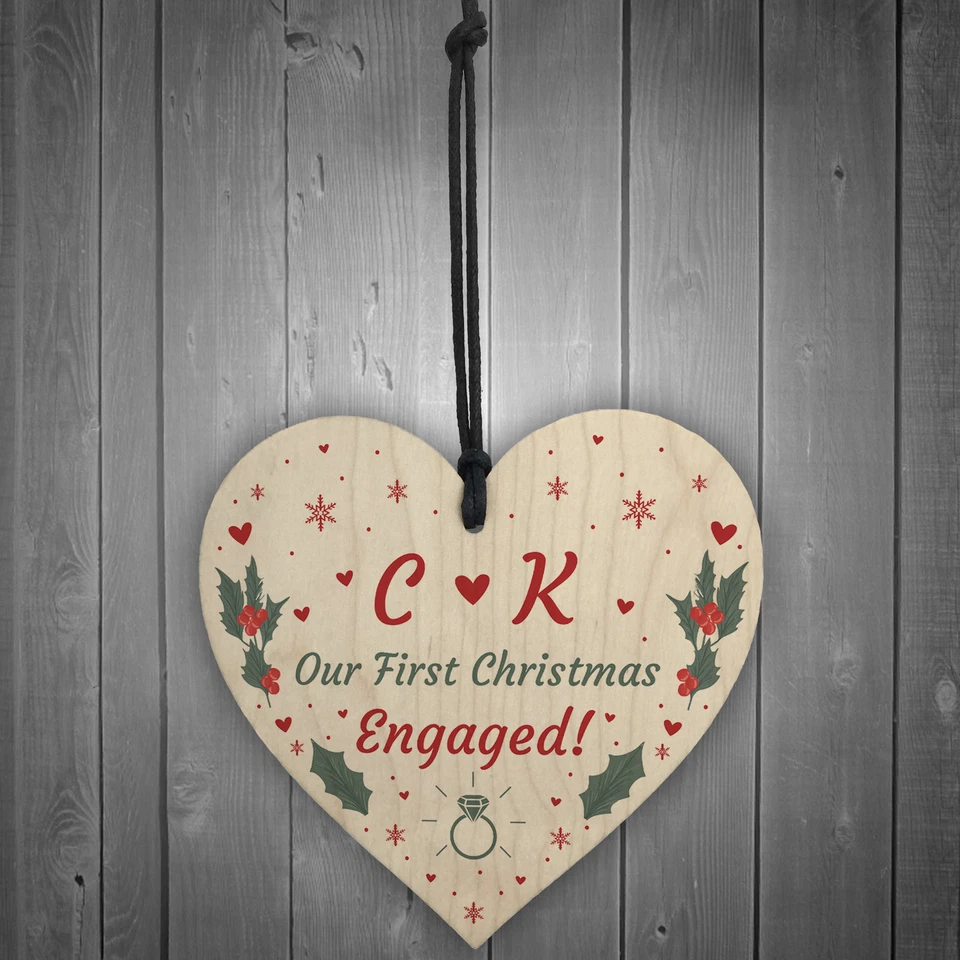 Handmade 1st Christmas Engaged Personalised Heart Engagement Party Decoration - Image 2 of 4