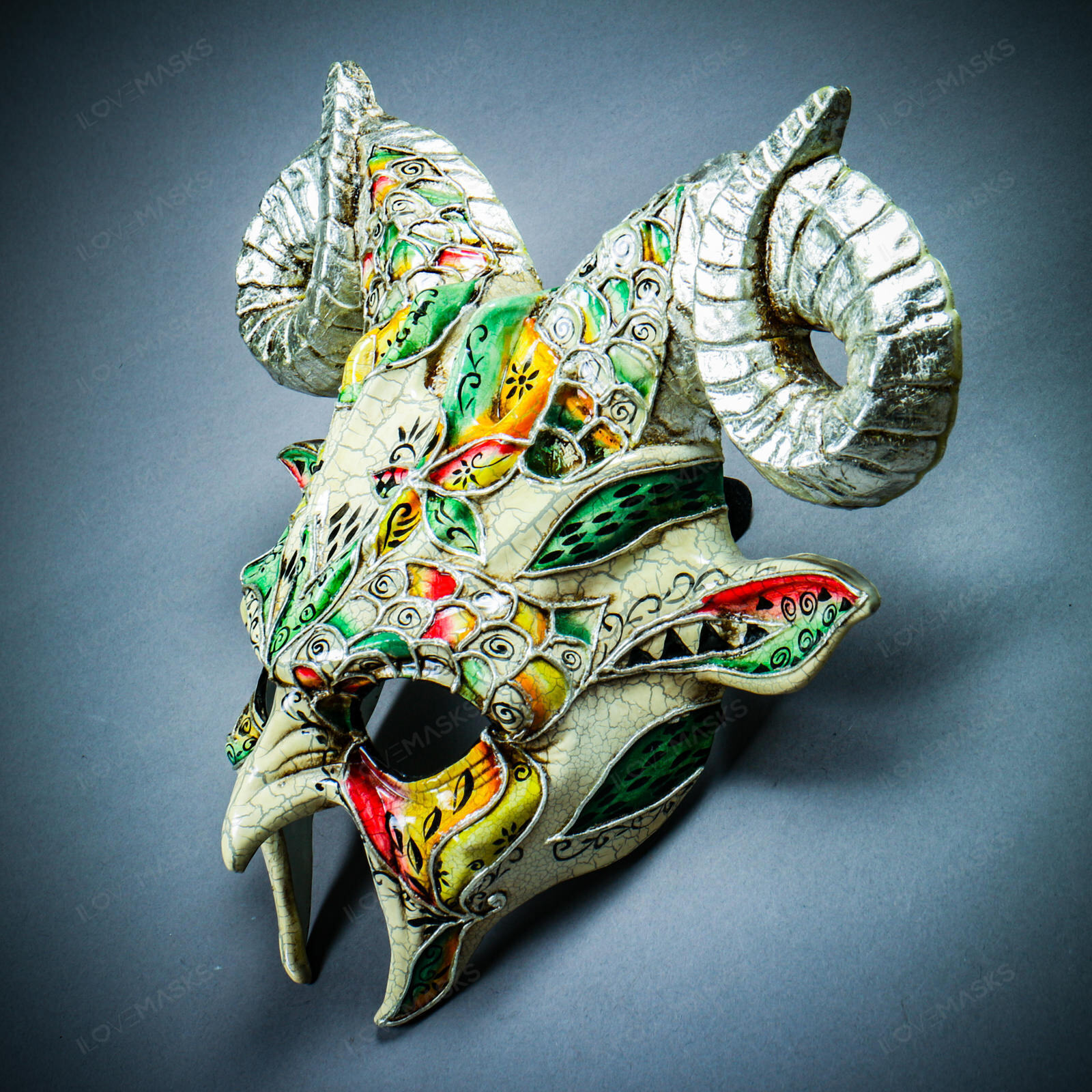 Krampus Ram Demon with Horns Venetian Devil Halloween Mask - Silver Venetian image 2