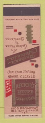 Matchbook Cover - Rector's Cafeteria New York City UNIVERSAL LONG SAMPLE