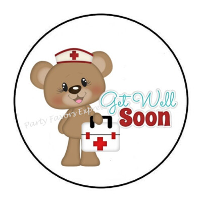 2cm 32xAufkleber Sticker Brief Post Get Well Soon Bear bunt Rund R1541