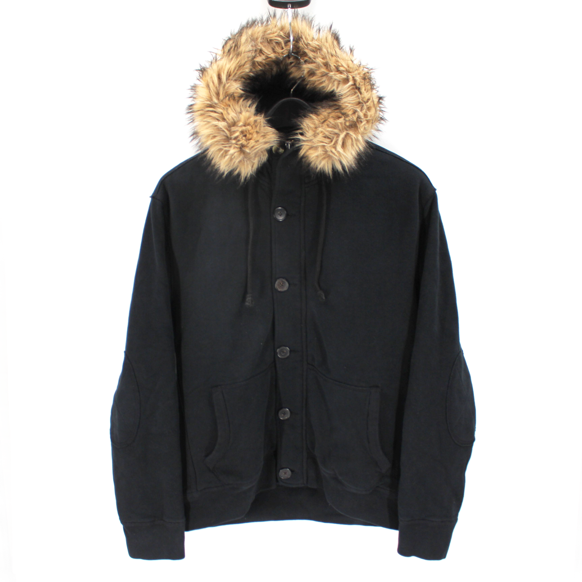 Polo Ralph Lauren Black Quilt Lined Faux Fur Trim Hooded Zip Up