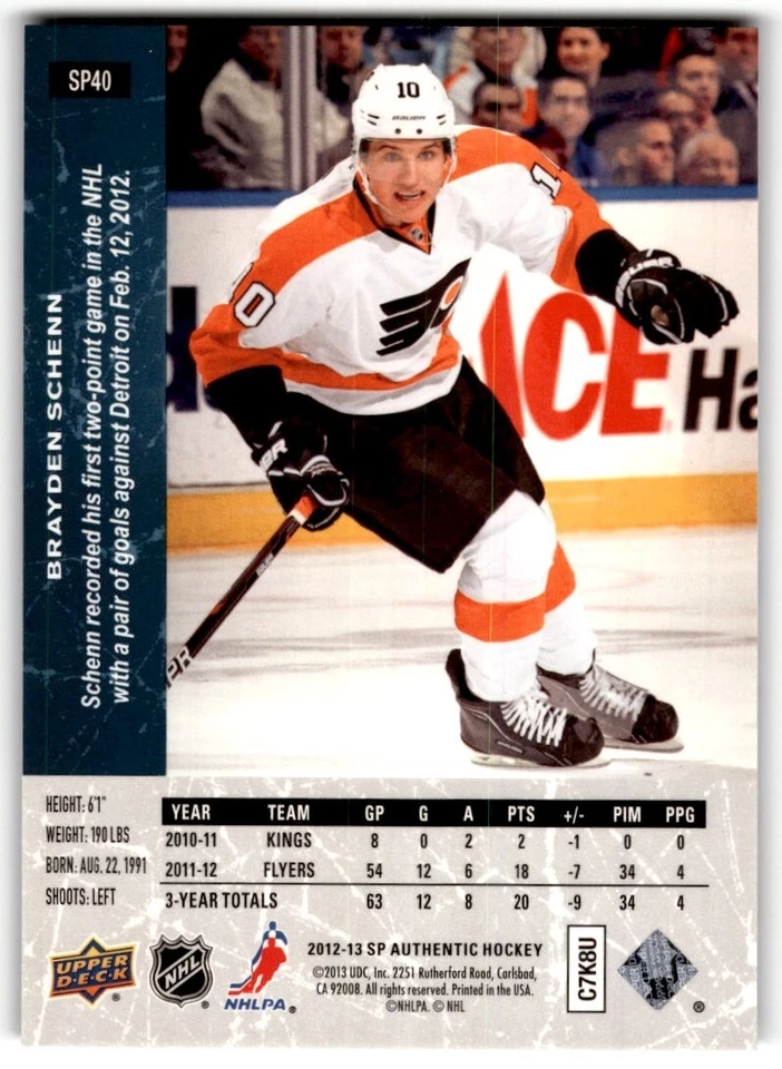 Brayden Schenn 2012-13 SP Authentic '94-95 Retro #SP40 Philadelphia Flyers - Image 2 of 2
