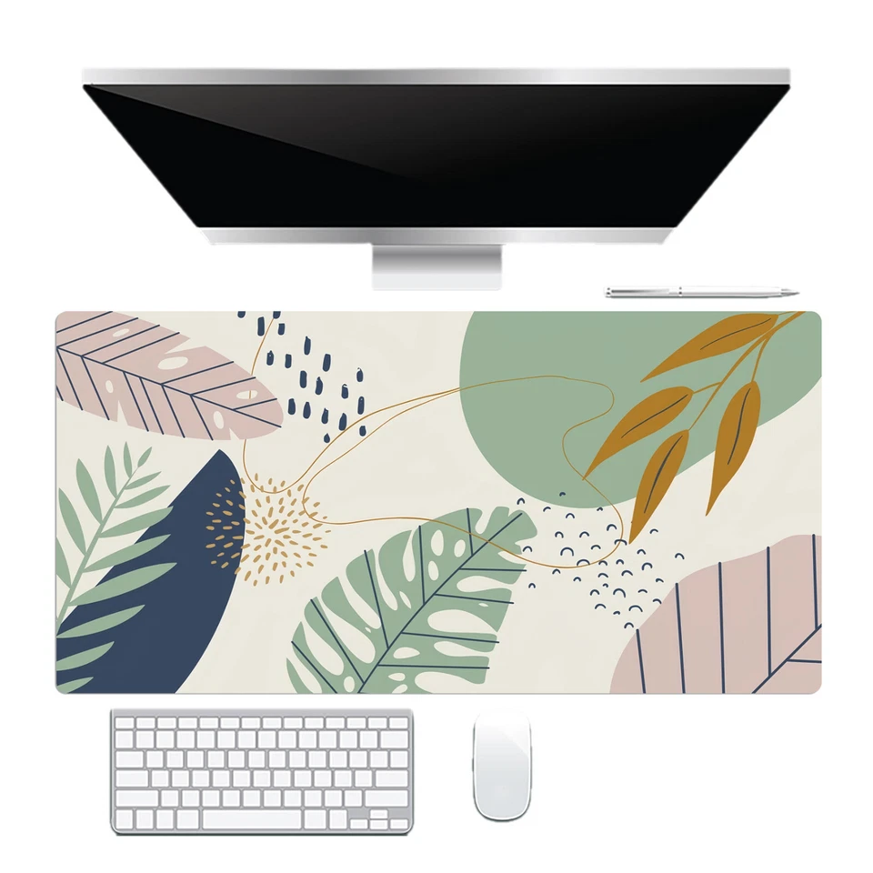 Plant Green Leaf Mouse Pad Minimalist Beige Mouse Pad for Keyboard and Desk Mat - Image 2 of 4