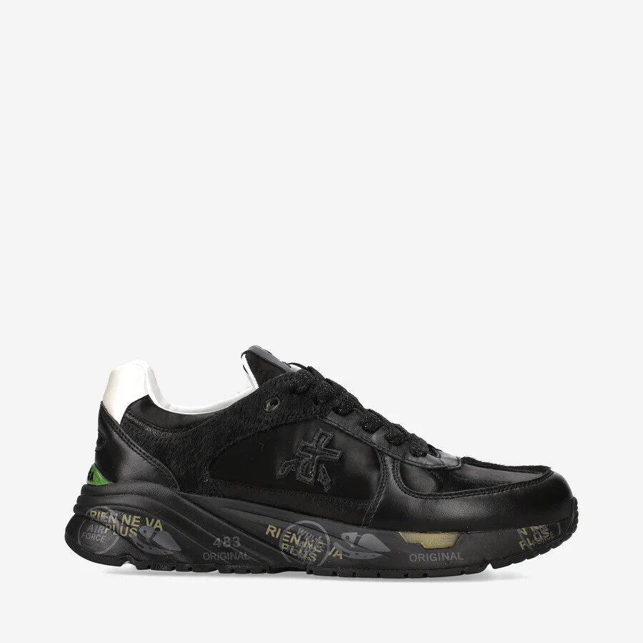 Zapatillas Premiata Mujer De Piel Negra Con Detalles En Caballo Art. Mased 7066