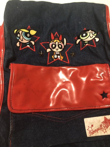 Rare Powerpuff Girls Backpack Denim Blue Red Dirty Sports Bookbag aa16 - Picture 4 of 12