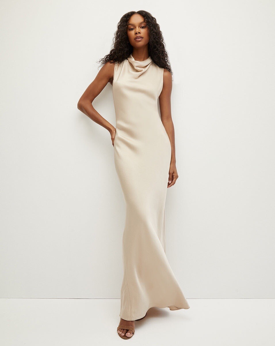 Veronica Beard Kura Dress in Sand Cowl Neck Satin Size 2 US