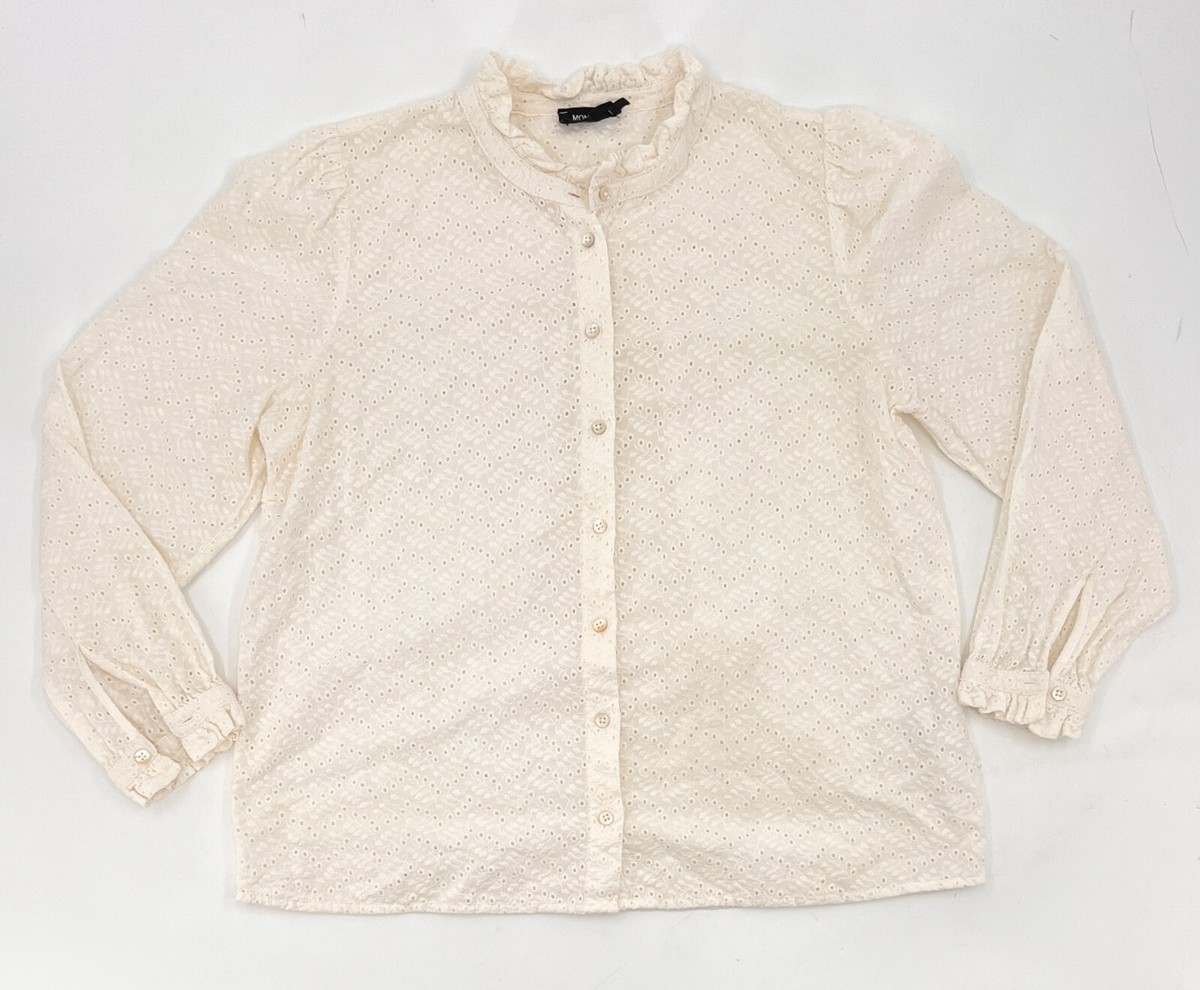 トップス OHOTORO Bohemian Blouse IVORY Monoprix Shirt Womens 40 Ivory Blouse Button Up Eyelet