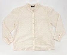 Monoprix Shirt Womens 40 Ivory Blouse Button Up Eyelet Embroidery Boho