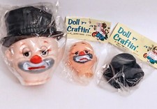 2 VTG NOS Doll Craftin Hobo 6"/2.75" Plastic Doll Heads  Black Top Hat  Shoes