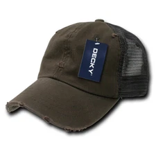 Distressed Mesh Cap - Chocolate, Cotton Trucker (Decky 110-CHOCOLATE)