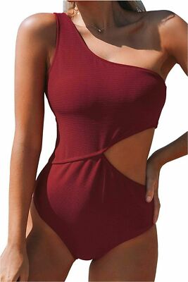 New NWT Women's Cupshe Red Cany Rain One Shoulder One-Piece Swimsuit Size Small