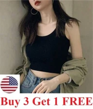 Women Basic Casual Stretch Crop Cropped Tank Top Sleeveless Shirt Spaghetti  ,