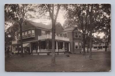 Beautiful Wooden Shingle House LAKE GENEVA Wisconsin RPPC Photo Postcard 1915