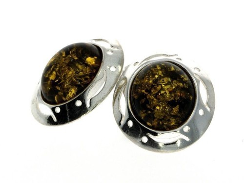 CERTIFIED GREEN BALTIC AMBER & 925 STERLING SILVER Studs Beauty EARRINGS - G015G - Picture 2 of 9