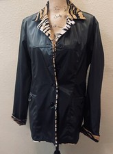 Seline Womens Black & Faux Tiger Embossed Accents Blazer Raincoat Size M Euc