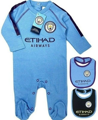 MANCHESTER CITY FC BABIES SLEEP SUIT BABY PRAM PLAY GROW BODYSUIT MCFC