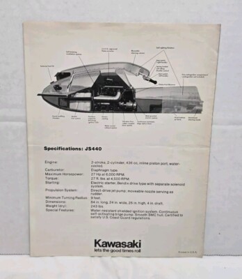 1979 Kawasaki Jet Ski JS440 Original Vintage Sales Brochure Folder