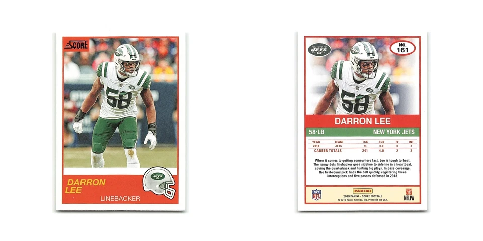 Darron Lee 2019 Score #161 New York Jets Football Card NM - Image 3 of 3