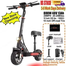 800 Motor Adult Electric Scooter 48V 12.5AH 28MPH 20Mi/h Range Off Road Fat Tyre