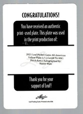 2021 Leaf Perfect Game All-American Yellow Print Plate #BA-NM1 Naziwe Mule 1/1