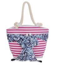 MUD PIE PINK STRIPED LARGE TOTE BAG WITH SARONG BEACH POOL ROPE HANDLES