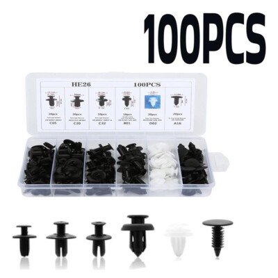 100pcs Car Body Bumper Rivet & Trim Clip Assortment Kit - Universal Push Pin Retainers For Auto, SUV, Truck