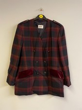 Jobis Women's Vintage Checked Pattern Pea Coat Long Sleeve Black/red Size 44