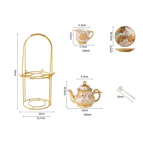 Porcelain Tea Set, Traditional Coffee Pitcher, Tea Cup And Saucer, Service for 6 - Picture 3 of 4