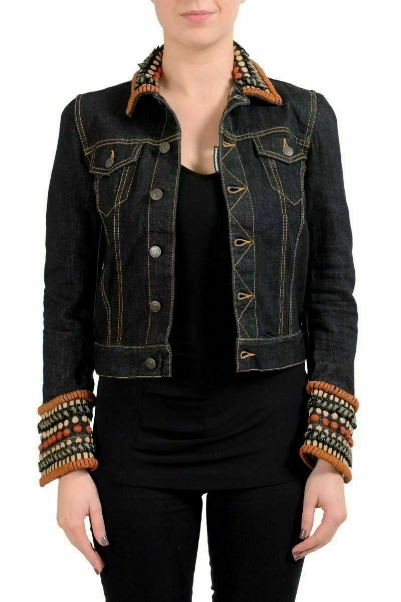 Giacca Jean Giacca Dsquared2 Donna Grigia Abbottonata Abbellita US XS IT 38