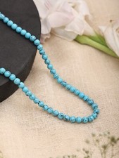 Natural Blue Turquoise Round Gemstone Beads Necklace 16" Gift for women.